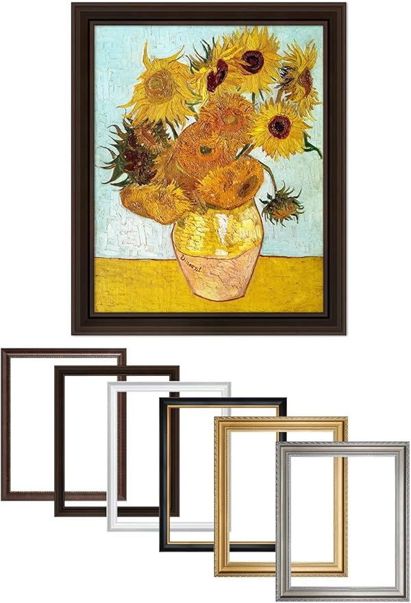 DECORARTS - Twelve Sunflowers - Vincent Van Gogh Giclee Prints w/Antique Brown Frame for Wall Decor. Picture Size: 16x20, Total Size w/Frame: 19x23