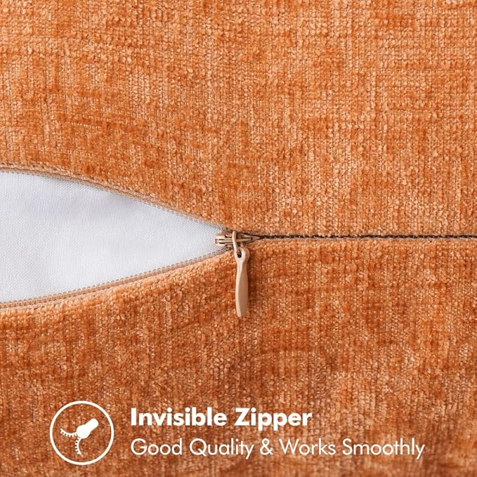 MIULEE Pack of 2 Fall Couch Throw Pillow Covers 18x18 Inch Orange Farmhouse Decorative Pillow Covers with Stitched Edge Soft Chenille Solid Dyed Pillow Covers for Sofa Bed Living Room