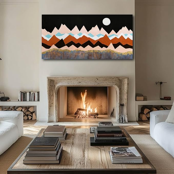 Large Mountain Wall Art Abstract Modern Wall Decor for Living Room Framed Moon Art Geometric Wall Paintings for Dining Room Kitchen 29x58 Inch