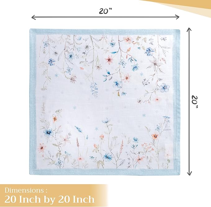 Maison d' Hermine Cloth Napkins Set of 4 100% Cotton Everyday Reusable Square Napkins Cloth Washable, Dinner, Party, Wedding, Restaurant (Ice Florals, 20" x 20")