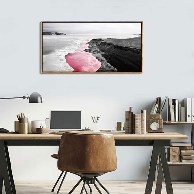 YCPRIMER Pink Canvas Wall Beach Black and White Picture for Living Room Largre Artwork for Wall Coastal Ocean Seascape Painting bedroom Wall Decor Above Bed 20×40IN