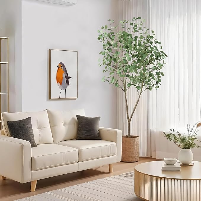 Faux Eucalyptus Tree 7ft(84in) Artificial Potted Tree for Indoor Decor Large Realistic Potted with Silk Leaves and Natural Wood Trunk for Home Living Room,Office Foyer,Porch Decor.