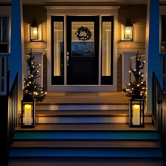 Homemory 4"x12" Outdoor Waterproof Flameless Candles with Timers and Remote Control, Battery Operated Candles, LED Plastic Candles, Ivory White, Set of 2