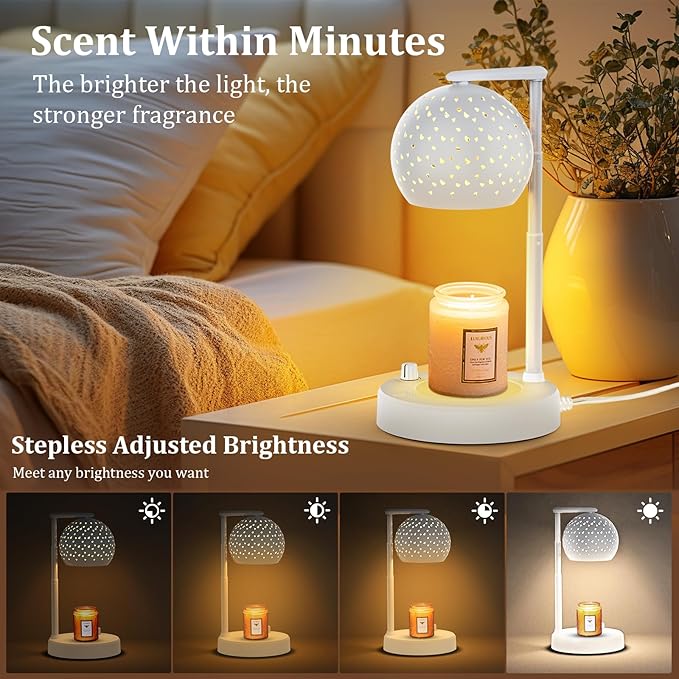 Candle Warmer Lamp with Timer and Dimmer, Gifts for Mom Women, Housewarming New Home Room Decor, Electric Wax Melt with 2 Bulbs, White