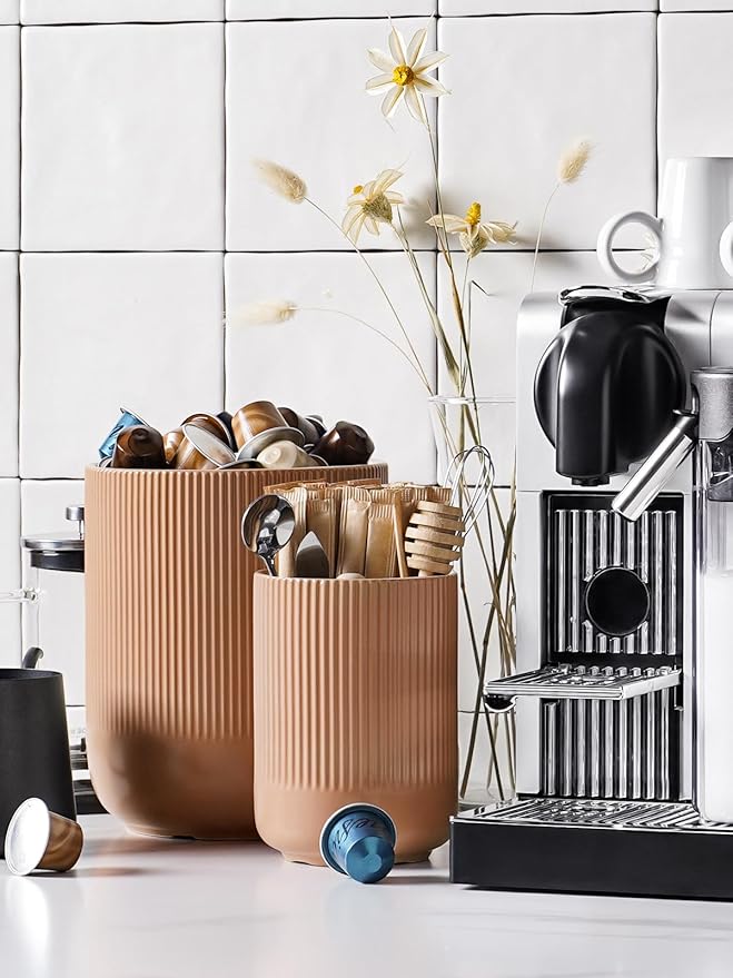 LE TAUCI Utensil Holder, 7.3"+5.4" Ceramic Kitchen Utensil Holder for Countertop, Large Cooking Utensil Crocks for Kitchen Counter, Modern Utensil Organizer for Spatula, Set of 2, Dusty Pink