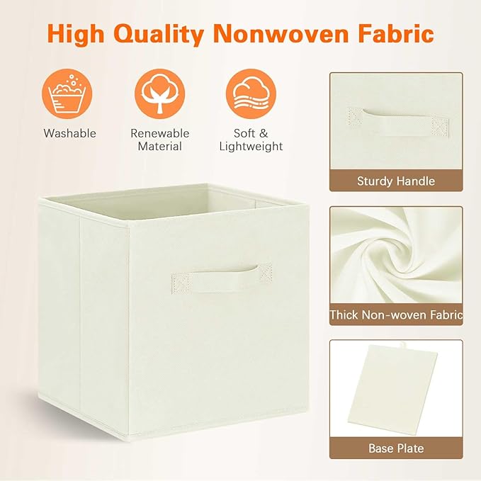 GhvyenntteS Storage Cubes, 11 Inch Cube Storage Bins with Dual Handles, Collapsible Fabric Storage Bins for Shelves Closet, Storage Baskets for Organizing Clothes, Bedding, Toys, Books (6 Pack, Beige)