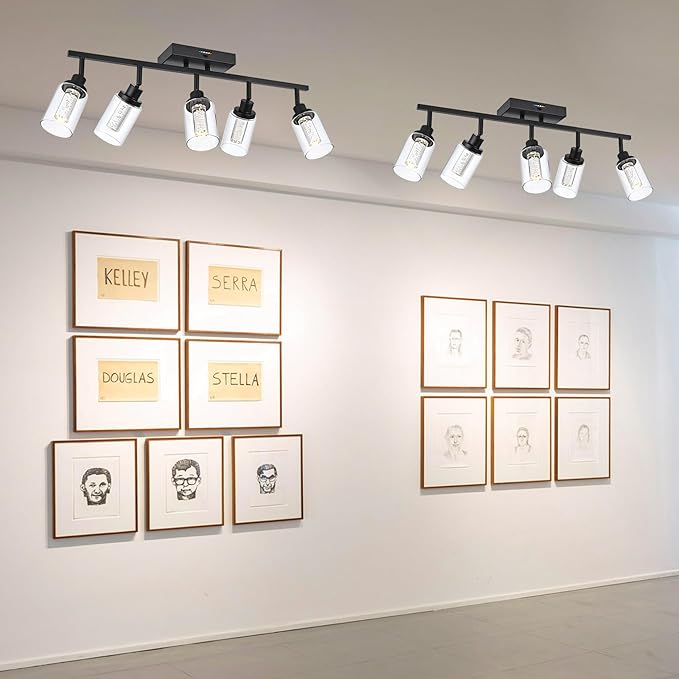 MELUCEE LED Ceiling Spotlight Kitchen Track Lighting Kits 5-Light Bathroom Vanity Light Black Wall Mounted Lamp with Flexibly Rotatable Light Heads, Built-in LED Chips, 5-Color Temperature Adjustable