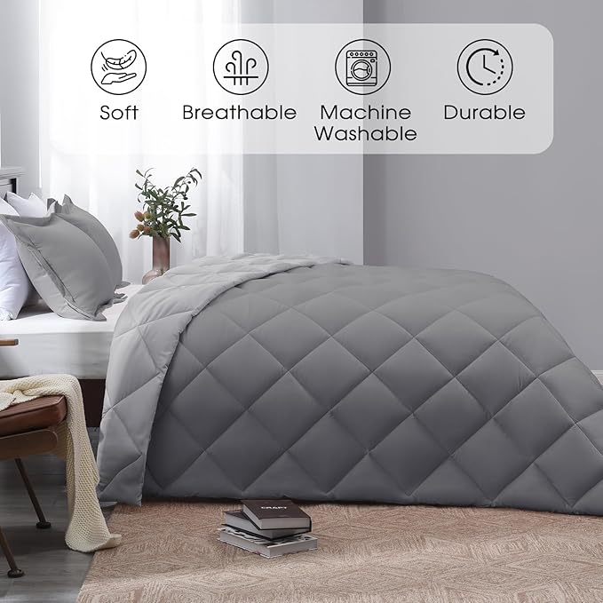Basic Beyond Twin Comforter Set - Reversible Twin Bed Comforter in Grey/Charcoal Gray, 1 x 66"x92" Comforter & 1 x 20"x26" Pillow Sham