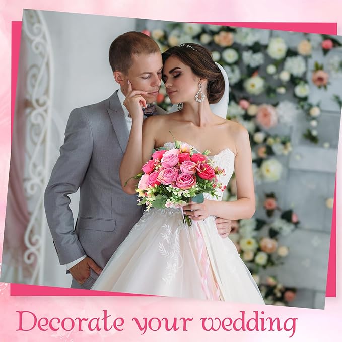 Geosar 8 Bundles Artificial Peonies Flowers Fake Silk Peony Bouquet Faux Peonies Flowers Bulk for Decoration Vase Florals Arrangements Wedding Party Table (Rose Pink,Light Pink)