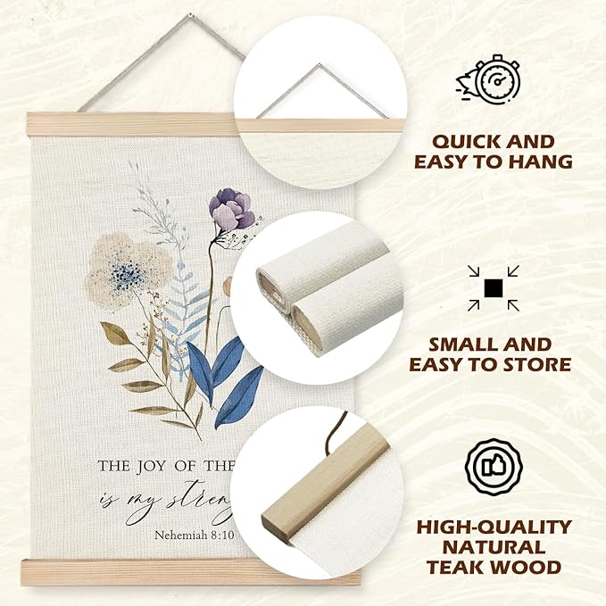 Supwhd Christian Wall Decor, the Joy of the Lord is My Strength Bible Verses Wall Decor, Scripture Wall Art for Bedroom Living Room Office 16x24