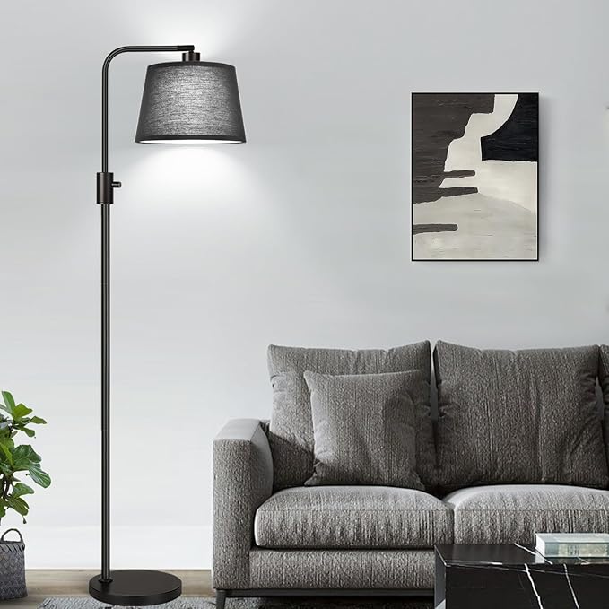 Nintiue [Upgraded] Dimmable Floor Lamp, 1000 Lumens LED Edison Bulb Included, Black Shade, Modern Arc Standing Tall Floor Lamp for Living Room Bedroom Office Dining Room