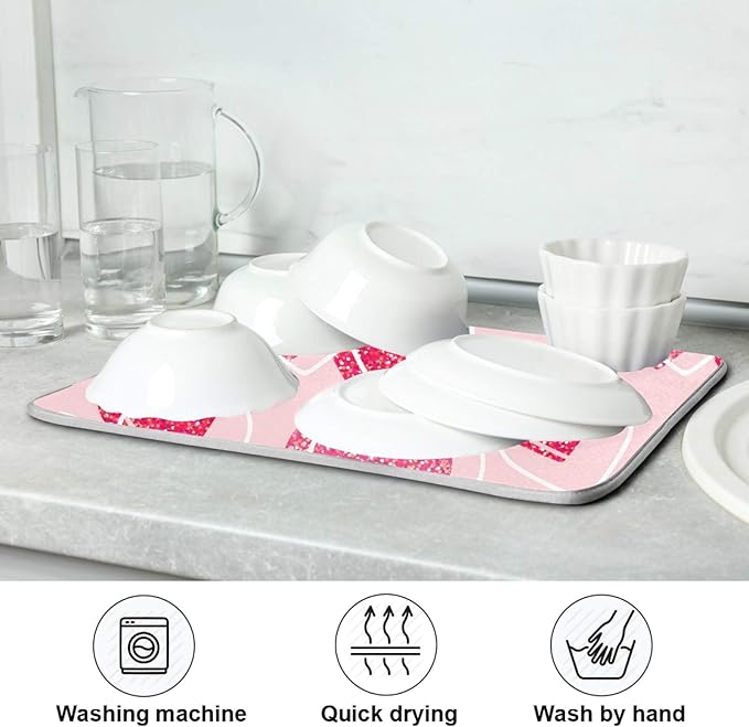 Mothers Valentines Day Hearts Dish Drying Mat 18 X 24 Inch Stars Romantic Red Pink Glitter Love Heart Dry Dishes Pads Drainer Mats Tableware Protector for Home Kitchen Countertops Counter Decorations