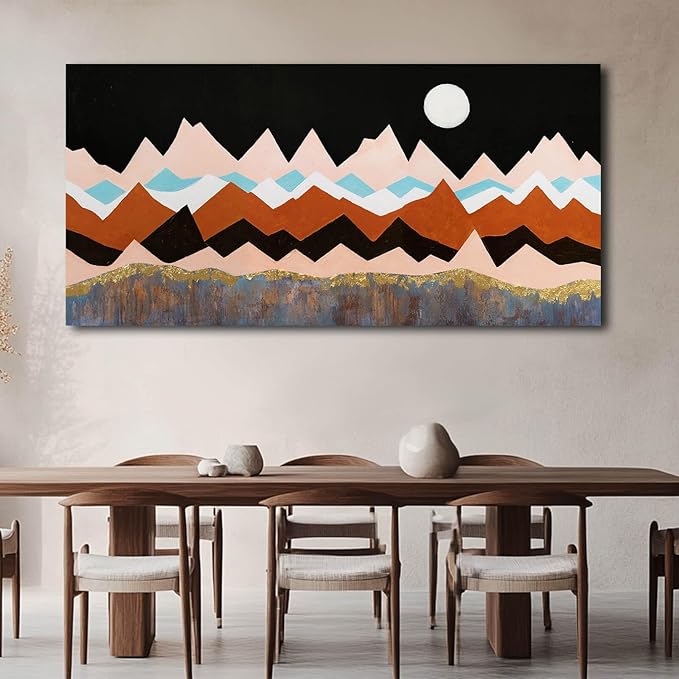 Large Mountain Wall Art Abstract Modern Wall Decor for Living Room Framed Moon Art Geometric Wall Paintings for Dining Room Kitchen 29x58 Inch