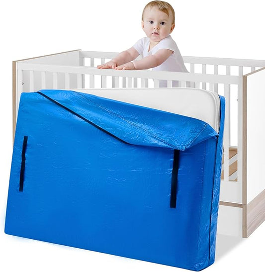 BETU Mattress Bags for Moving, Mattress Protector Waterproof Mattress Cover Crib Size Storage Bags with 8 Heavy-Duty Handles and Zipper for Bed Extra Thick Large Reusable (52"x28"x6.5" Blue)
