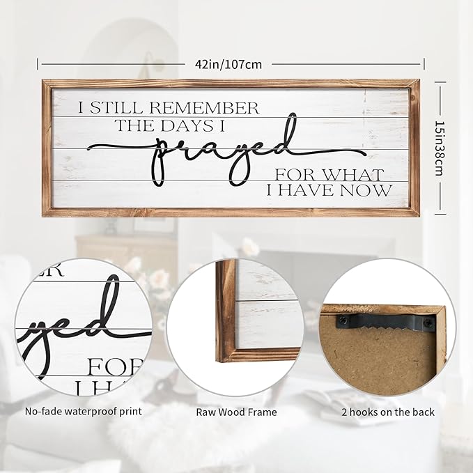 MODE HOME Large Wall Art - "I Still Remember The Days I Prayed for What I Have Now" - Inspiring Farmhouse Wall Decor for Bedroom, Above Bed Wall Decor, Living Room, or Dining Room Display, Rustic Bedroom Wall Art for Home Decor 42x15 inch