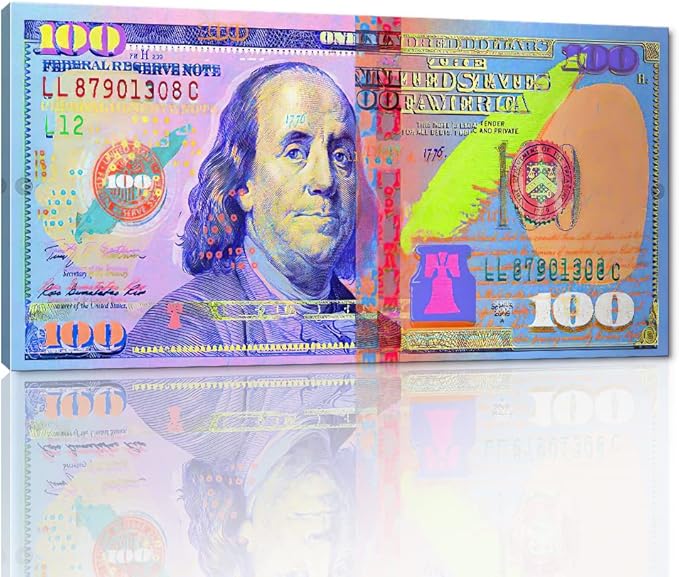 Artwork for Home Walls Large Money Bill Canvas Work Pictures for Office Modern Home Decor Colorful USD Dollars Art Print Wood Pallets for Bed for Bathroom Guest Room Framed Ready to Hang-40 Wx20 H