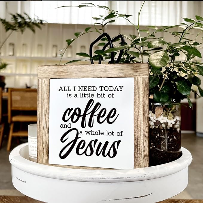 Christian Coffee Decor, All I Need Today is A Little Bit Of Coffee And A Whole Lot of Jesus Sign, Coffees Decors Set, Wooden Box Signs for Home Decor, Funny Coffees Decors Sign