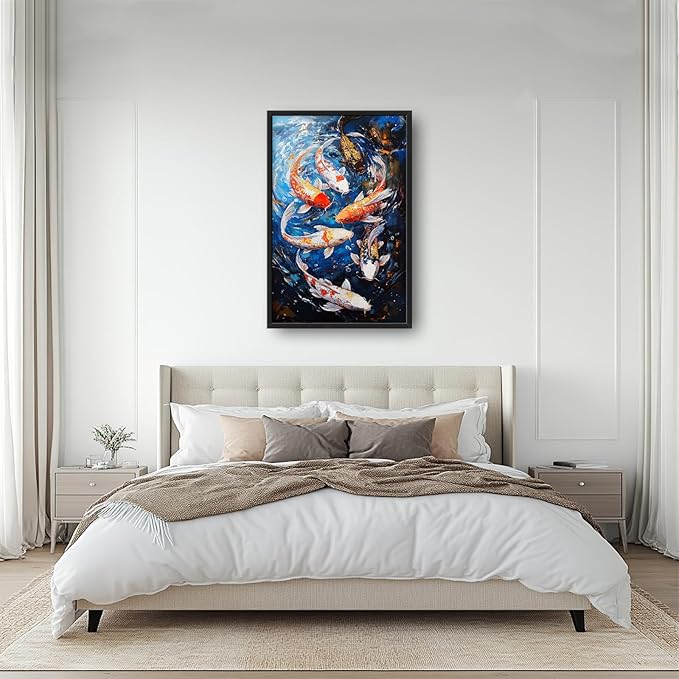 Lovira Koi Fish Large Wall Art Traditional Chinese Feng Shui Canvas Wall Decor Pictures Prints Painting Framed Home Vertical Artwork for Living Room Bedroom Bathroom Kitchen 24"x36"