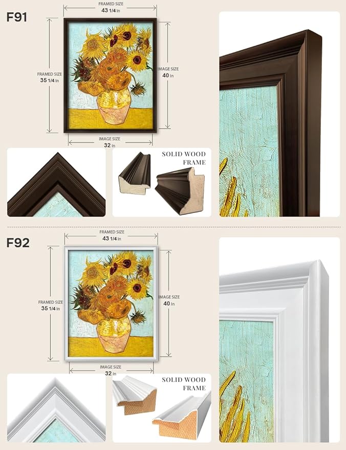 DECORARTS - Twelve Sunflowers by Vincent Van Gogh, Large Giclee Canvas Print with Solid Wood Frame, Oversized Wall Art Decor