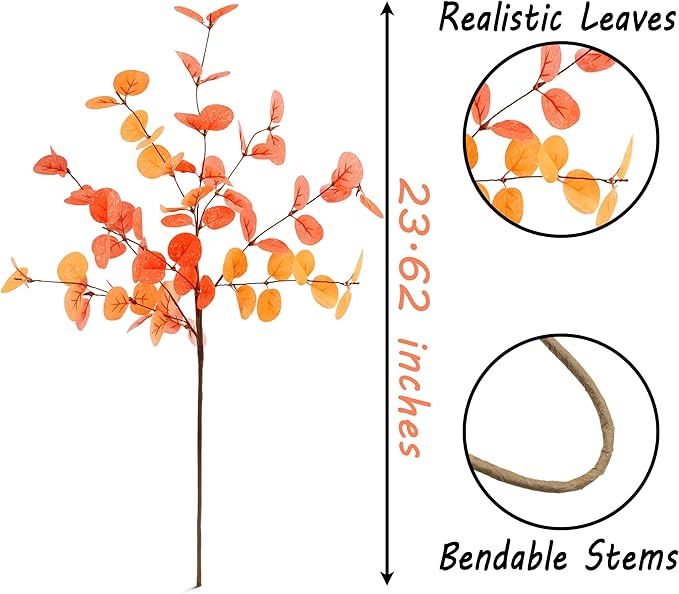 SITUMEIZI 6 Pcs Fall Stems Eucalyptus Artificial Tall Fall Flowers with Eucalyptus Leaves Autumn Decorations for Office and Home Fall Halloween Thanksgiving Table Centerpiece Floral Arrangement Decor