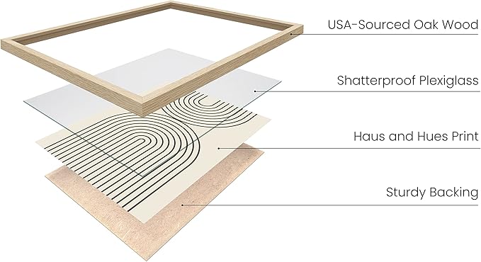 HAUS AND HUES Neutral Wall Art Prints for Wall Decor - Boho Art Wall Prints Mid Century Modern Decor Line Art and Geometric Wall Decor Black Semi Circles Reflected (16x20 Framed Beige)