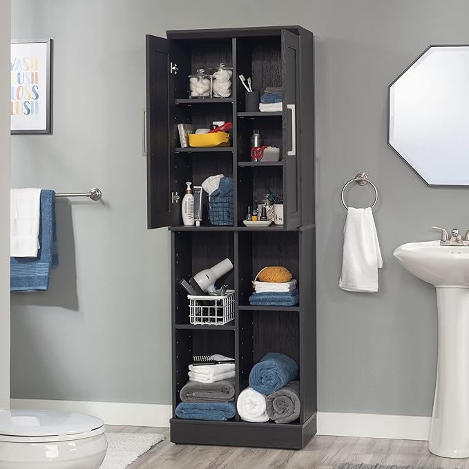 Sauder HomePlus Multi-Room Storage Cabinet with Adjustable Shelves and Door Positioning, Kitchen Laundry Bathroom Pantry Storage Cabinet, in Raven Oak Finish