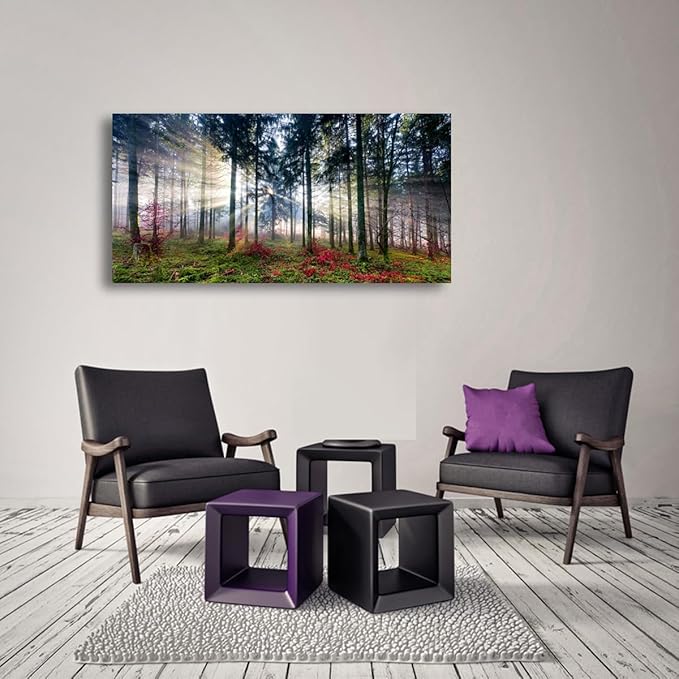 Forest Sunrise Canvas Wall Art Prints Art Black and White Sunset Seascape Pictures Bedroom Decor Tree Ocean Landscape Painting for Living Room Office Decoration Natural Scenery Artwork28 x 57inchs