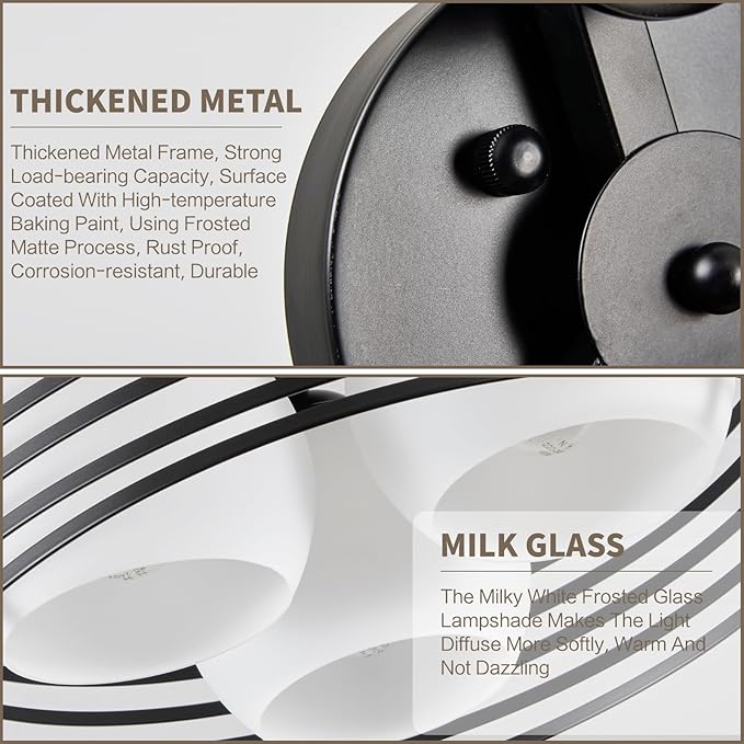 Modern Industrial Matte Black Round Semi Flush Mount Ceiling Light Fixture,Close to Ceiling Lamp Lighting Fixtures With Globe Milk Glass Cover,for Kitchen Master Bedroom Living room Hallway(12.79 in)