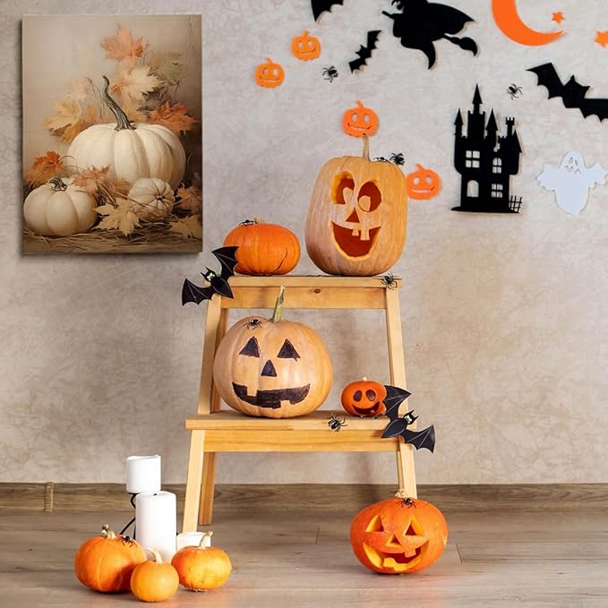 Generic Fall Wall Decor Pumpkin Still Life Canvas Print Poster Rustic Fall Art Vintage Autumn Wall Art Halloween Autumn Decor Thanksgiving 16x24 Unframed