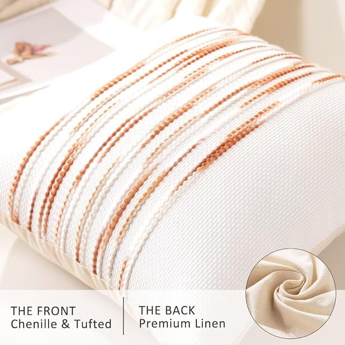 Boho Throw Pillow Covers 18x18 Set of 2 Christmas Decorative Cushion Case Striped Square Pillows Cover Chenille Pillow Cases Accent Neutral Pillowcase for Sofa Couch Bed,White Wine-red