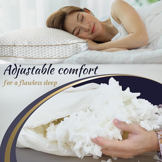 Royal Therapy 4-Pack Queen Memory Foam Pillow, Adjustable Shredded Odor-Free Pillow for Neck & Shoulder Pain Relief, Support for Back, Stomach, Side Sleepers, AirFlowPRO