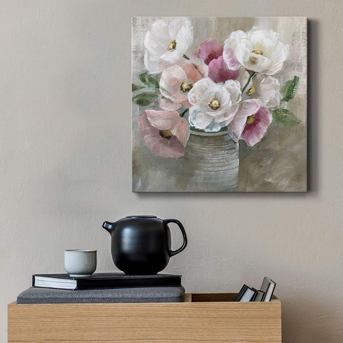Wexford Home Square Premium Gallery Wrapped Canvas Flower Multicolor Wall Art Abstract Floral Romance Modern Pictures Print for Home Office, Ready to Hang, Blooming and Blushing, 10x10