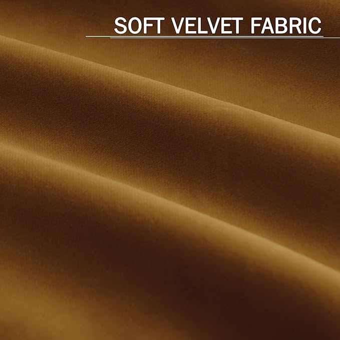 StangH Gold Brown Curtains Luxury Velvet Blackout Thermal Insulated Window Drapes for Bedroom White Liner Back Tab Hook Belt for Track System Room Dividers, W52 x L84, 2 Panels