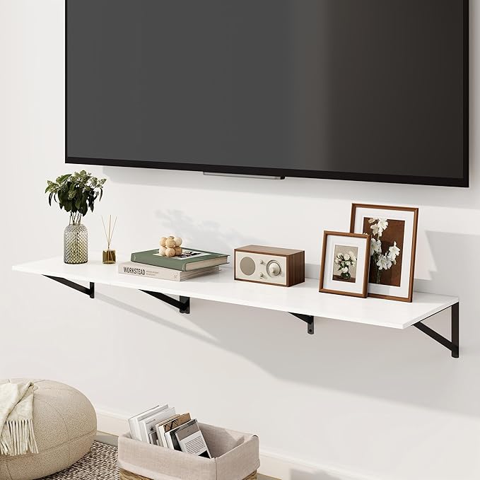 Fun Memories Floating Shelves for Wall, 12 Inch Deep Floating Shelves Set of 2, 16W x 12D Large Wall Shelf with Sturdy Metal Brackets for Living Room, Bathroom, Bedroom and Kitchen, White