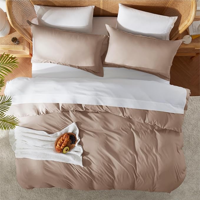 Nestl Khaki Duvet Cover Queen Size - Soft Double Brushed Queen Duvet Cover Set, 3 Piece, with Button Closure, 1 Duvet Cover 90x90 inches and 2 Pillow Shams