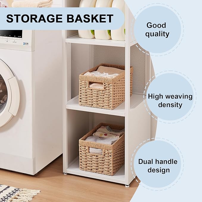 OIAHOMY Wicker Baskets, Paper Rope Storage Baskets for Organizing with Built-in Handles, 2 Packs-Yellow