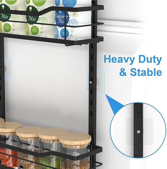 9-Tier Over The Door Pantry Organizer, Metal Pantry Organizers and Storage with Adjustable Basket, Spice Rack Seasoning Shelves, Over the Door Organizer for Pantry Kitchen Laundry Bathroom