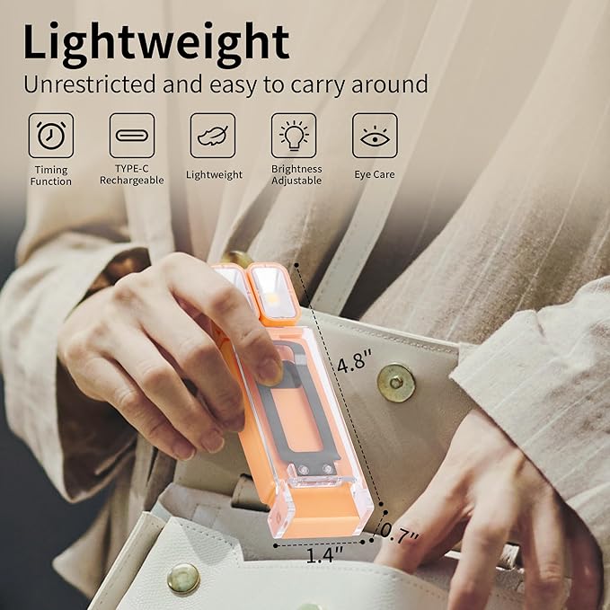 Dott Arts Book Light,Dual-Heads Reading Light for Bedtime with Screen Display.Rechargeable Ultralight Clip on LED Bookmark Lamp with 5 Color,6 Brightness Levels,1000mAh,Timer Function.Yellow