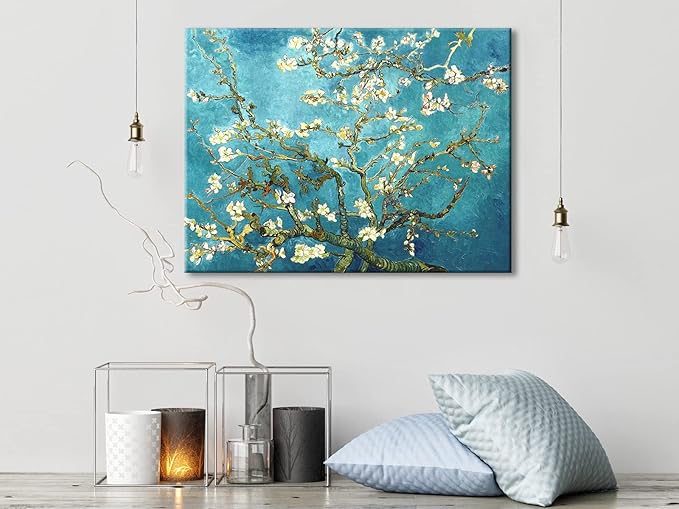 Wieco Art Flowers Paintings Canvas Wall Art for Living Room Bedroom Home Office Decorations Large Almond Blossom by Vincent Van Gogh Classic impressionist Floral Canvas Pictures Print Artwork