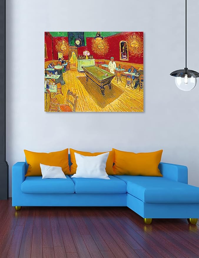 DECORARTS - The Night Cafe in The Place Lamartine in Arles, Vincent Van Gogh Art Reproduction. Giclee Print on Canvas. Wall Art for Home. 40x32