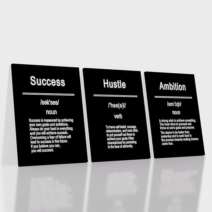 Inspirational Canvas Wall Art Poster Print Motivational Success Hustel Ambition Entrepreneur Quotes Inspiring Picture Painting Wall Decor Artwork for Modern Home Bathroom Ready to Hang [36''W x 16''H]