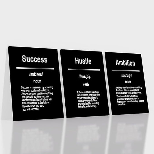 Inspirational Canvas Wall Art Poster Print Motivational Success Hustel Ambition Entrepreneur Quotes Inspiring Picture Painting Wall Decor Artwork for Modern Home Bathroom Ready to Hang [36''W x 16''H]