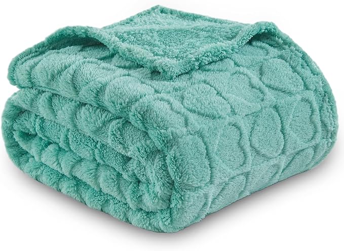 NEWCOSPLAY Super Soft Twin Blanket Sage Green Love Premium Silky Flannel Fleece 3D Heart Checkered Lightweight Bed Blanket All Season Use (Sage Green Love, Twin(60"x80"))