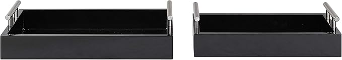 Kate and Laurel Lipton Modern Tray Set, Set of 2, Black and Silver, Glam Decorative Trays for Storage and Display