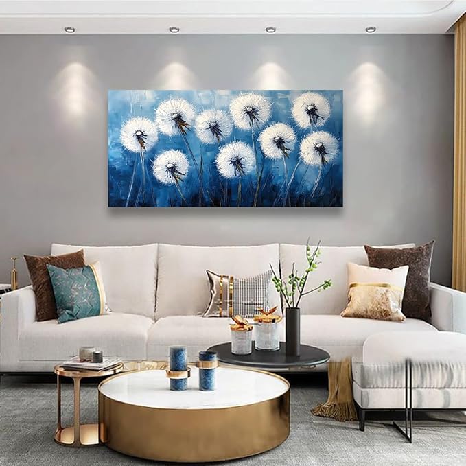 White Flower Pictures Canvas Wall Art for Living room Office Bedroom Wall Decor,Abstract Wall Art Print Modern Noble Blowball Oil Painting Artwork Waterproof Ready to Hang-20x40inch