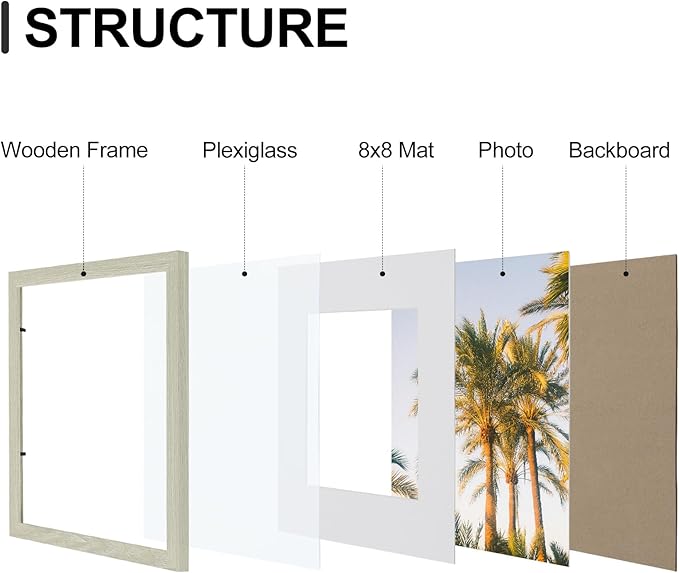 Vittanly 12x12 Picture Frames Set of 9, Shatter Resistant Plexiglass, Display 8x8 Pictures with Mat or 12x12 without Mat, Photo Frames for Wall Mount, Engineered Wood, Driftwood