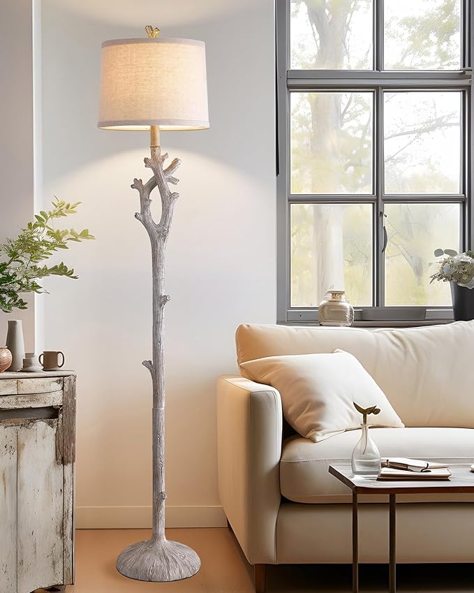 OYEARS Retro Farmhouse Floor Lamp for Living Room Rustic Standing Lamps Tree Trunk Deco Modern Country Vintage Wood Floor Lamp（Brown）