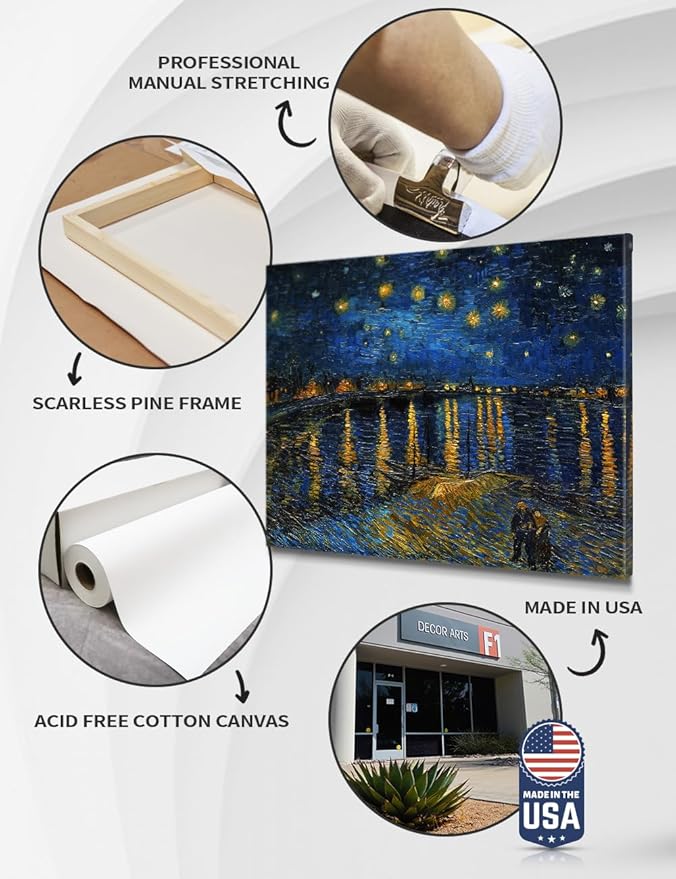 DECORARTS - Starry Night Over The Rhone, Vincent Van Gogh Art Reproduction. Giclee Canvas Prints Wall Art for Home Decor 30x24