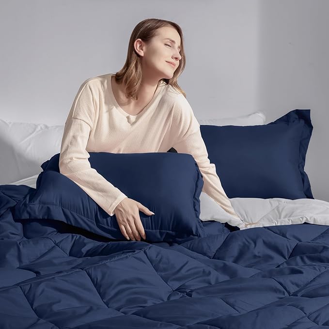 Beyond King Size Navy Blue Reversible Comforter for All Seasons - King, 1 Comforter 104"x92" & 2 Pillow Shams 20"x36"+2"