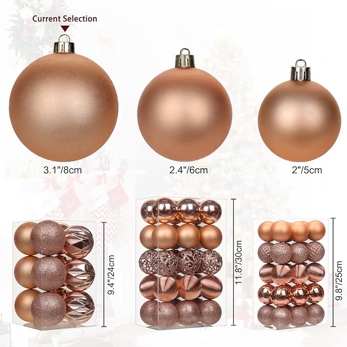 12PCS 3.15" Christmas Ball Ornaments Shatterproof Rose Gold Christmas Tree Decorations Xmas Tree Balls Halloween Ornaments Décor